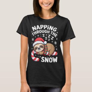 Napng Through The Snow Funny Sloth Candy Cane Xmas T-Shirt