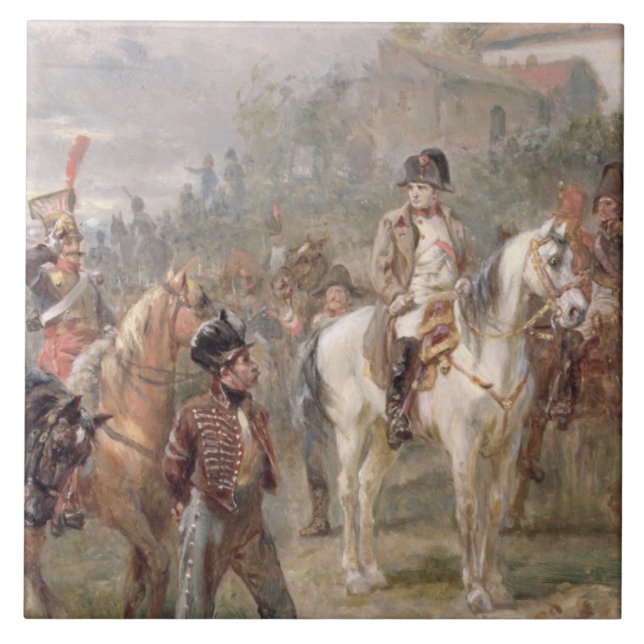 Napoleon and his Troops (oil on panel) (pair of 12 Tile (Front)