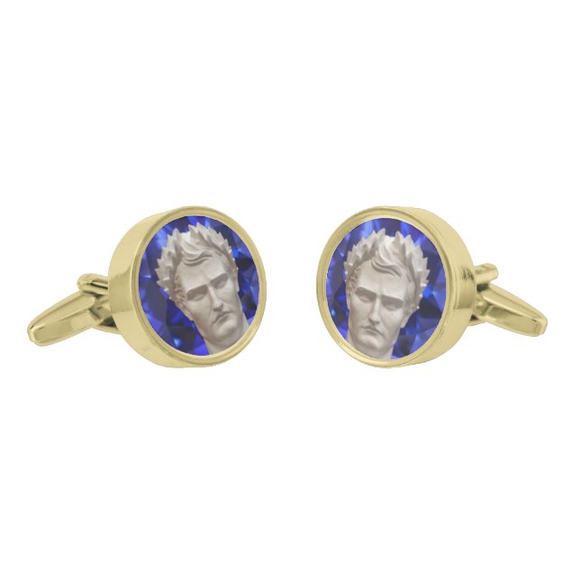 Napoleon Bonaparte Bust French Empire Sapphire  Cufflinks (Angled)