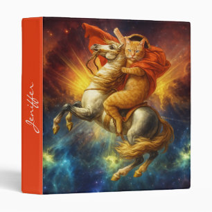 Napoleon Cat Riding Horse Through Galaxy 3 Ring Binder