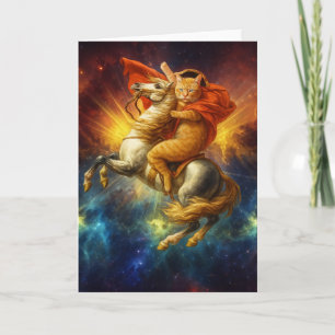 Napoleon Cat Riding Horse Through Galaxy Card