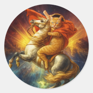 Napoleon Cat Riding Horse Through Galaxy Classic Round Sticker