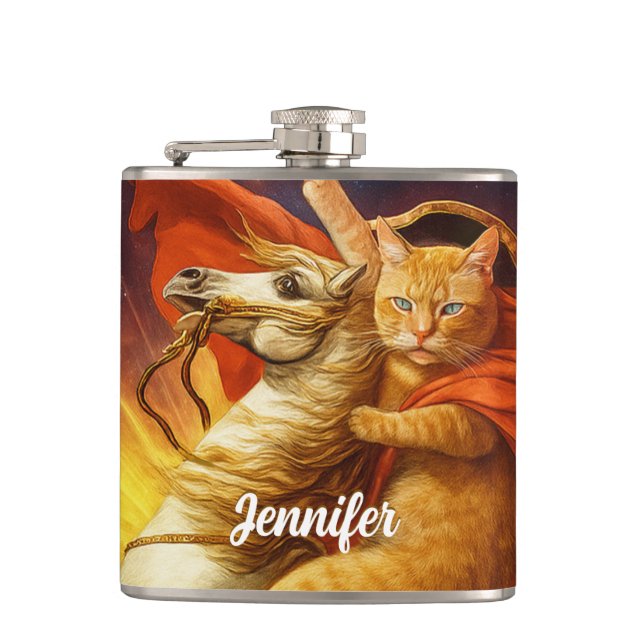 Napoleon Cat Riding Horse Through Galaxy           Flask (Front)