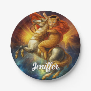Napoleon Cat Riding Horse Through Galaxy Paper Plates