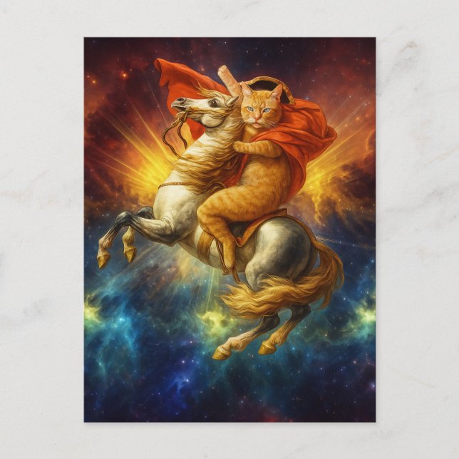 Napoleon Cat Riding Horse Through Galaxy           Postcard (Front)