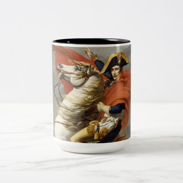 Napoleon Crossing the Alps by Jacques Louis David Two-Tone Coffee Mug (Center)