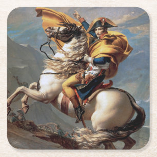 Napoleon Crossing the Alps, Jacques-Louis David Square Paper Coaster