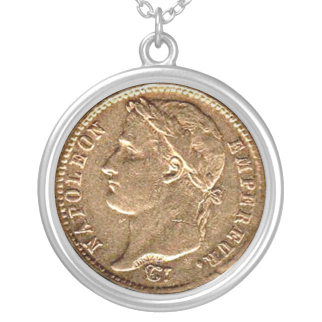 Napoleon Empereur Gold Coin Silver Plated Necklace (Front)
