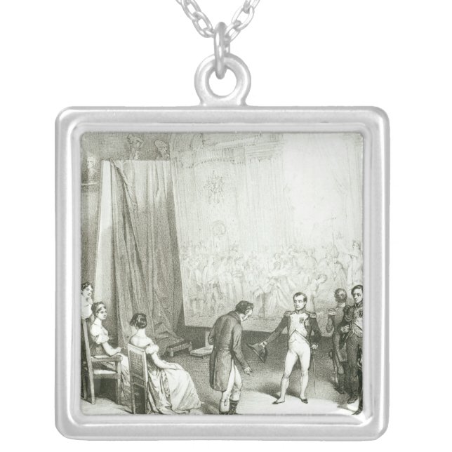 Napoleon I  Visiting the Studio of David Silver Plated Necklace (Front)