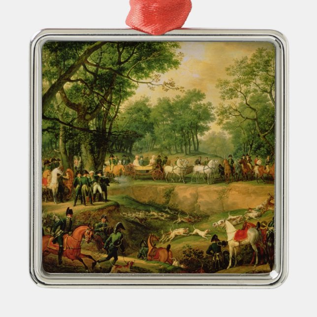 Napoleon on a hunt in the Compiegne Forest, 1811 Metal Ornament (Front)