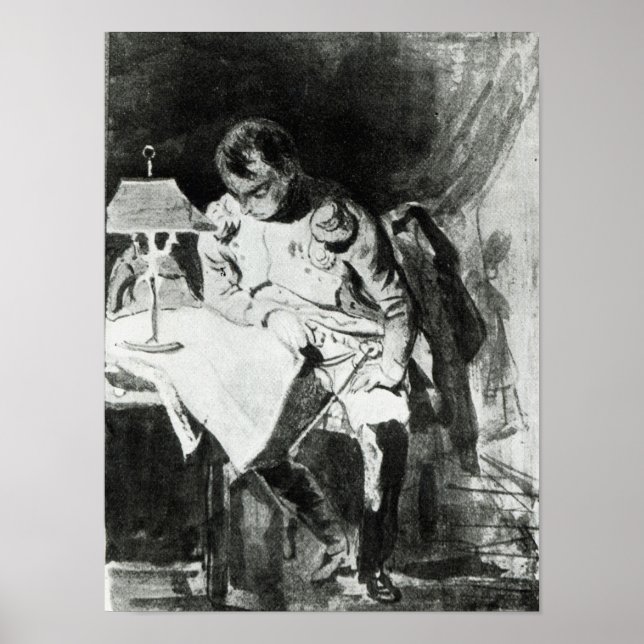 Napoleon studying his maps by lamplight, c.1800 poster (Front)