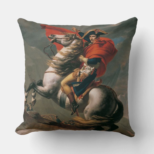 Napoleon with Horse, Battle of St. Bernard Pass Throw Pillow (Front)