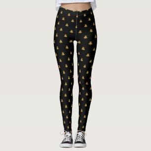 Napoleonic Bees ~ Faux Gilt on Black Leggings