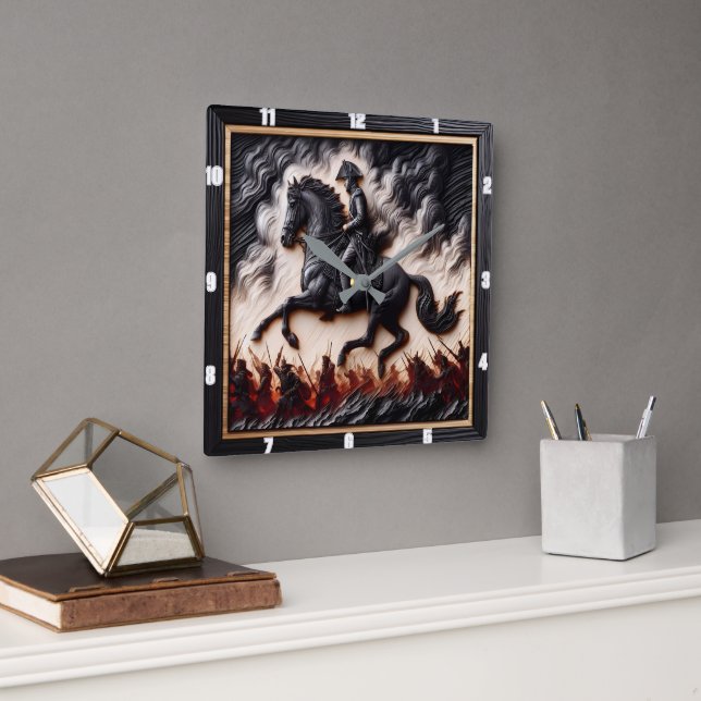 Napoleonic Cavalry Mount Dashing Square Wall Clock (Office)