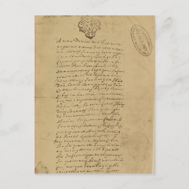 Napoleon's Birth Certificate, 1769 Postcard (Front)