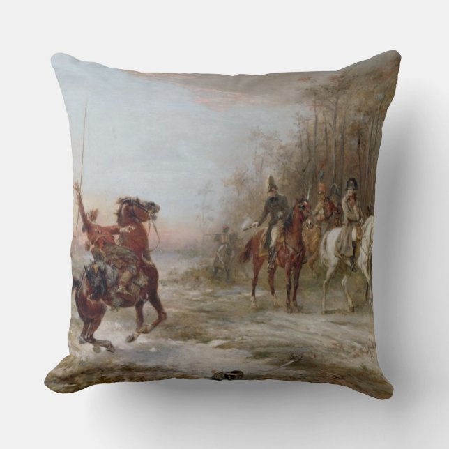 Napoleon's Peril at Brienne-le-Chateau, c.1891 (oi Throw Pillow (Front)