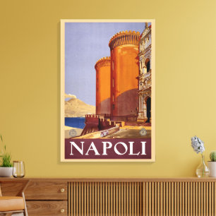 Napoli, Italy, Castel Nuovo Castle Vintage Travel Canvas Print
