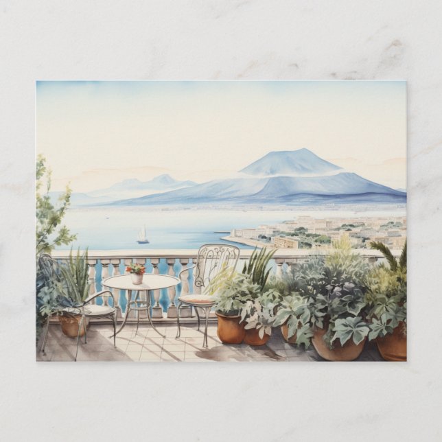 Napoli Serenity: Digital Watercolor Art Prints Postcard (Front)