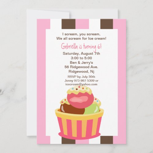 Napolitano Ice Cream Sundae Birthday Invitation