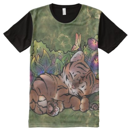 Napping Baby Tiger Illustration All-Over-Print Shirt