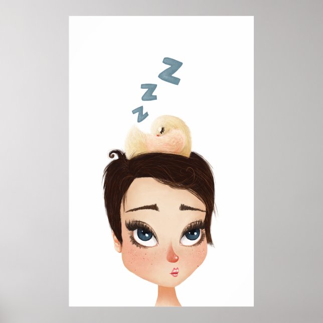 Napping Birdie on a Pixie Poster (Front)