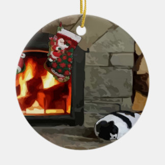 Napping by the Fireplace Ceramic Ornament