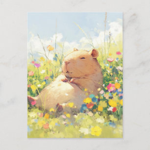 Napping Capybara in Wildflower Summer Meadow Postcard