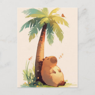 Napping Capybara Under Tropical Palm Tree Postcard