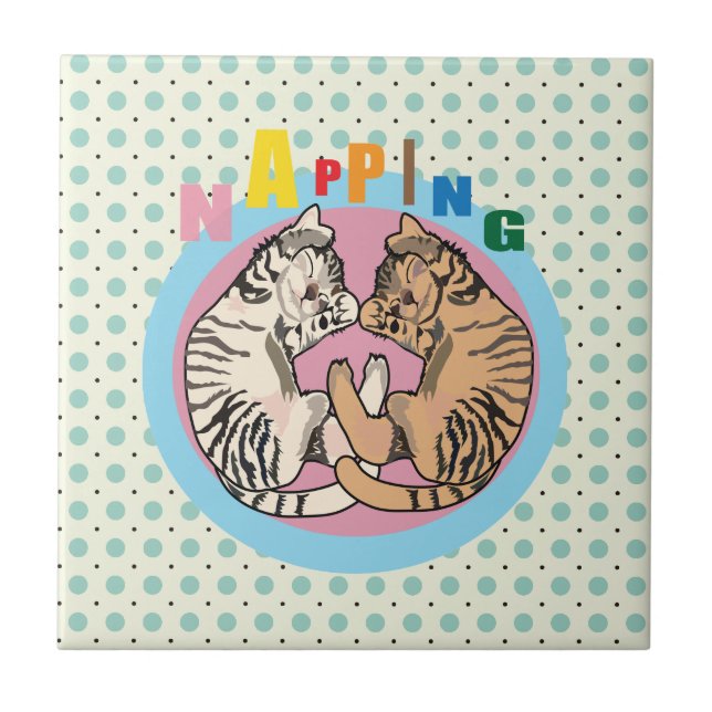 napping cat ceramic tile (Front)