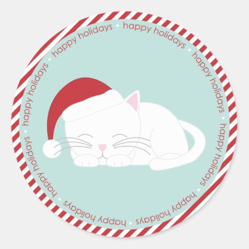 Napping Cat Wearing a Santa Hat Classic Round Sticker