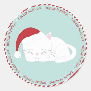 Napping Cat Wearing a Santa Hat Classic Round Sticker