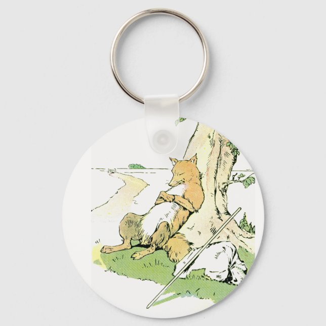 Napping Fox Leaning Against Tree Keychain (Front)