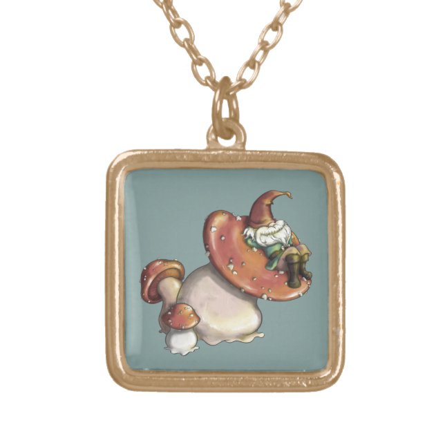 Napping Gnome Gold Plated Necklace (Front)