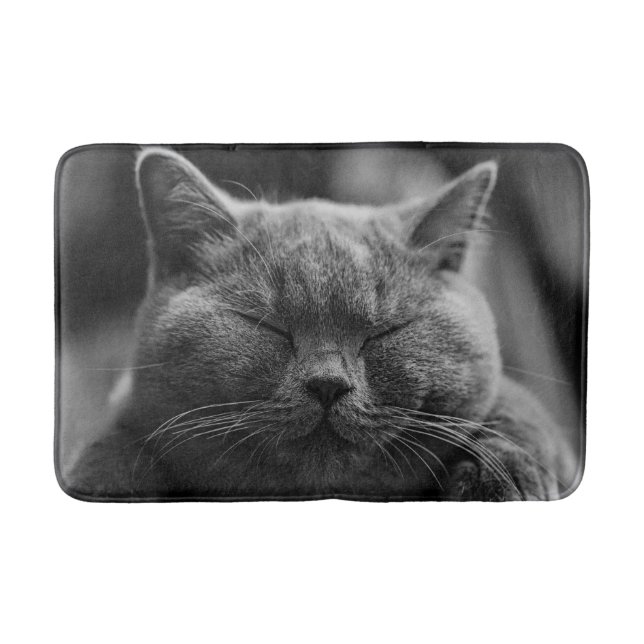 Napping Gray Cat Head Shot Bath Mat (Front)