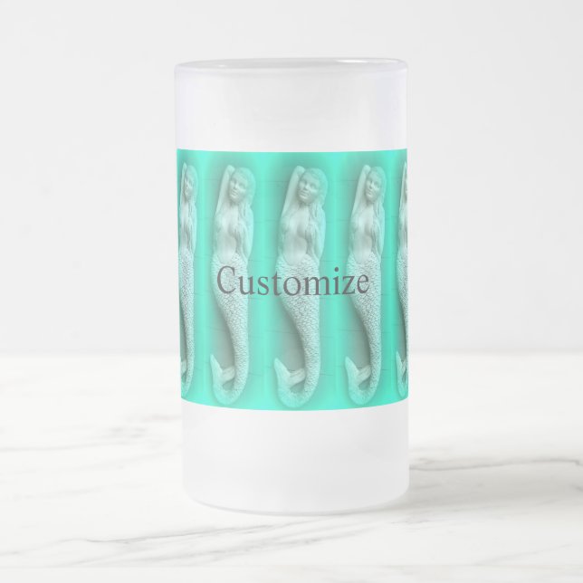 napping green mermaid frosted glass beer mug (Center)