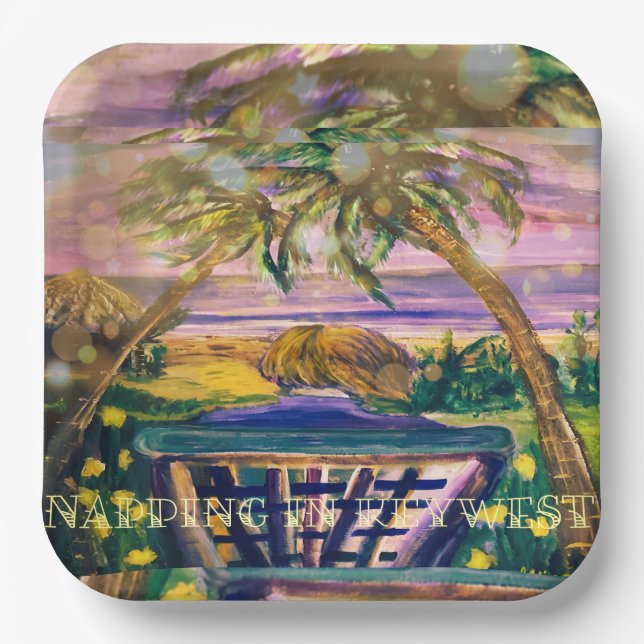 Napping in Key West Fun and Casual Paper Plates (Front)