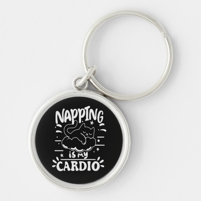 Napping Is My Cardio Simple Funny Cat Design Keychain (Front)