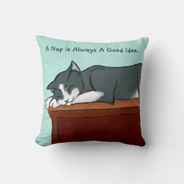 Napping Kitty Throw Pillow (Front)