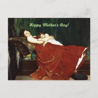 Napping Mother and Child Retro Look Postcard