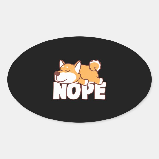 Napping shiba inu | funny nope lazy pet gift oval sticker (Front)