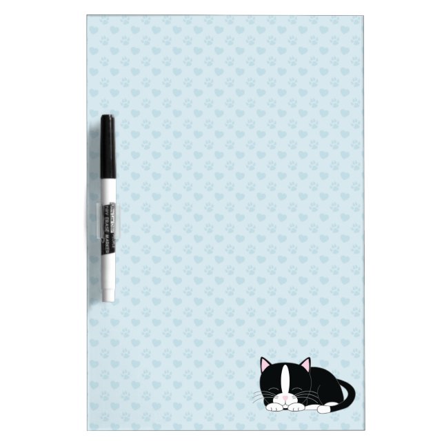 Napping Tuxedo Cat {blue} Dry Erase Board (Front)