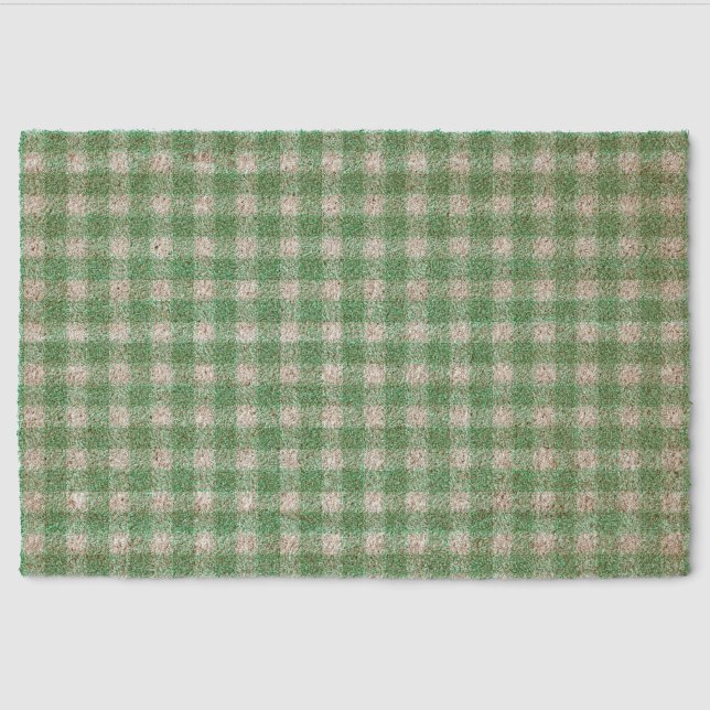 Nappy Mint Green Gingham  Fiber Doormat (Front)