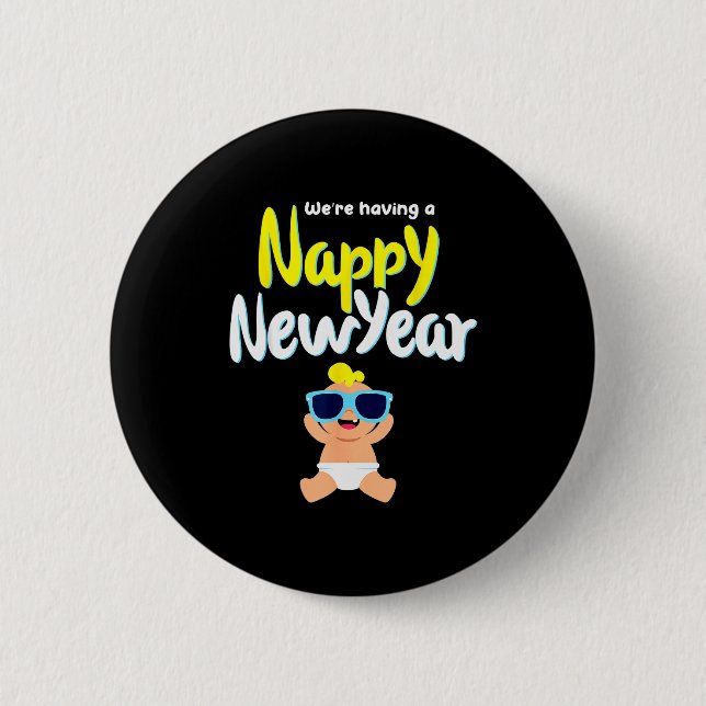 Nappy New Year Diaper Expecting Pregnant Funny Hap Button (Front)