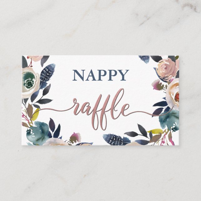 Nappy Raffle Dusty Pink Navy Blue Baby Shower Enclosure Card (Front)
