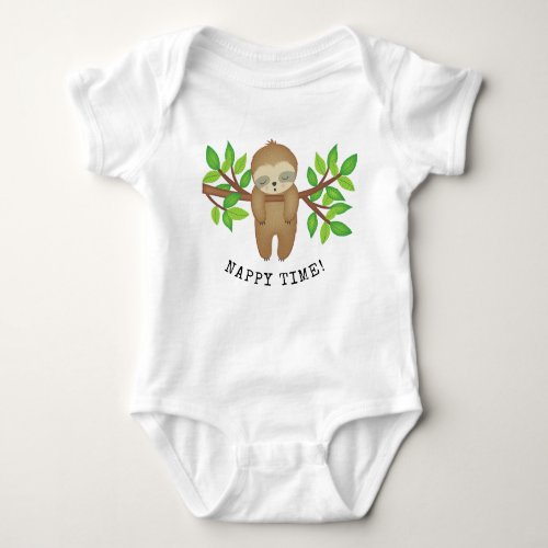 Nappy Time Cute Sleepy Sloth Trendy Baby Baby Bodysuit
