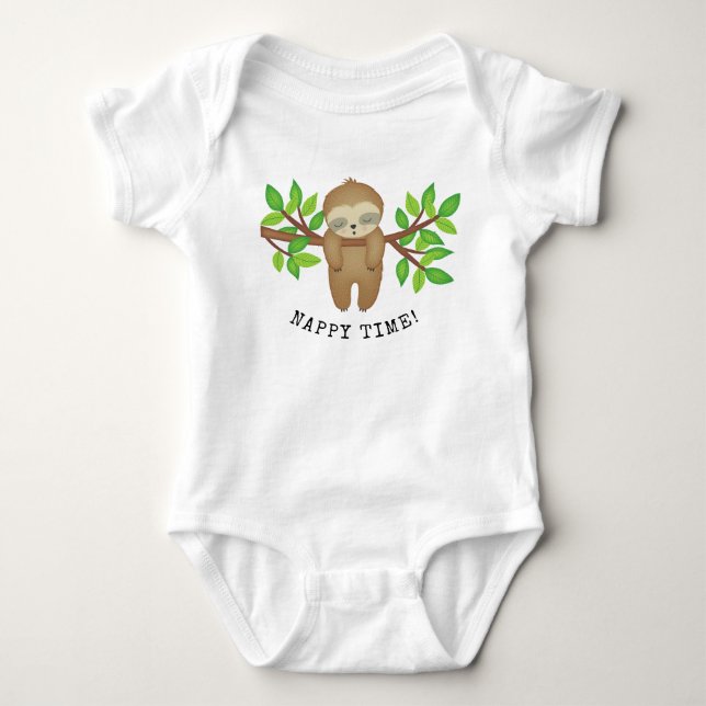 Nappy Time Cute Sleepy Sloth Trendy Baby Baby Bodysuit (Front)