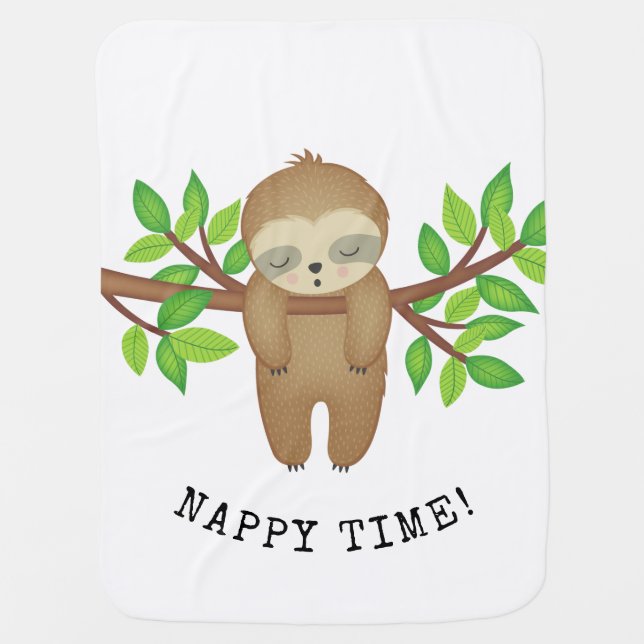 Nappy Time Quote Cute Sleepy Sloth Trendy Baby Blanket (Front)