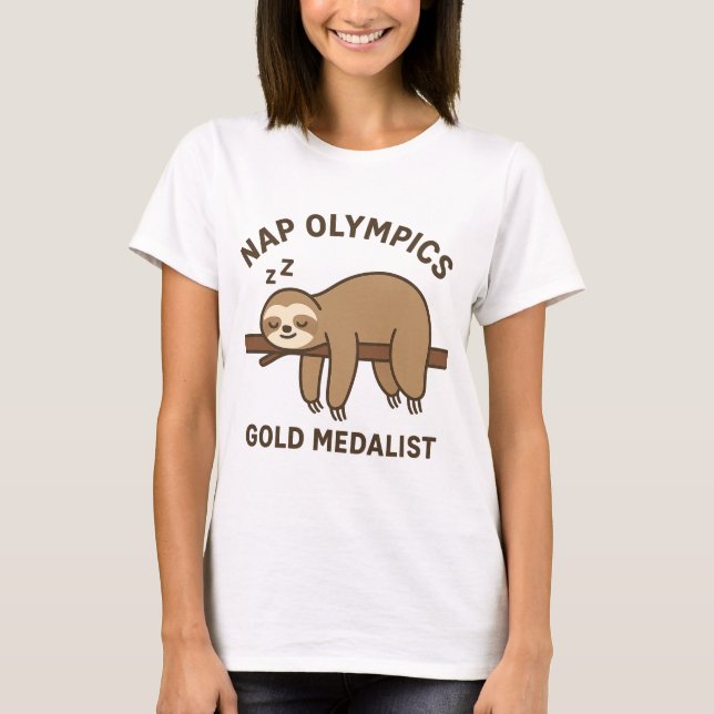 Naps Olympics Gold Medalist T-Shirt - Funny Sloth  (Front)
