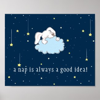 Naptime - Cute Bunny on a Cloud Nursery Poster