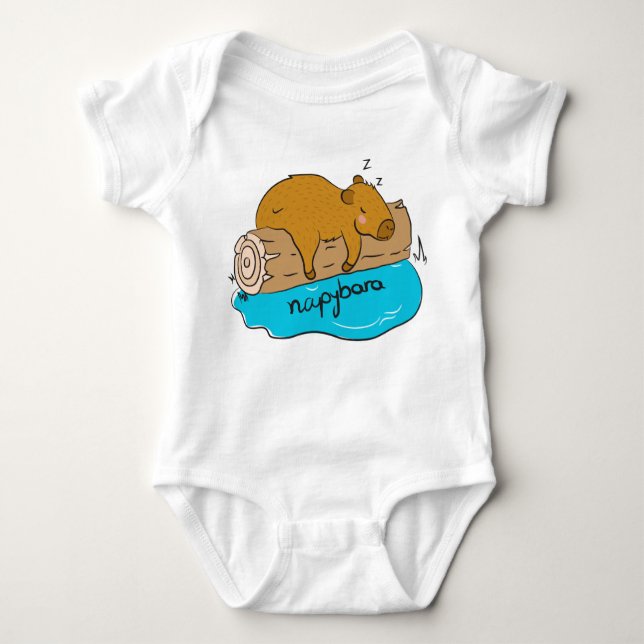 Napybara Cute Capybara Sleeping on Wood Log Baby Bodysuit (Front)